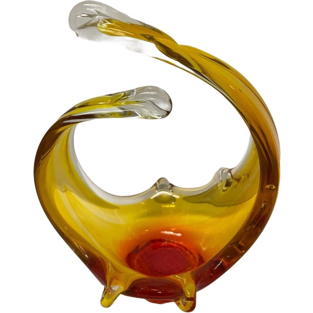 Unbranded Art Glass Basket Home Decor OS Amber Yellow Red Murano Style Vintage